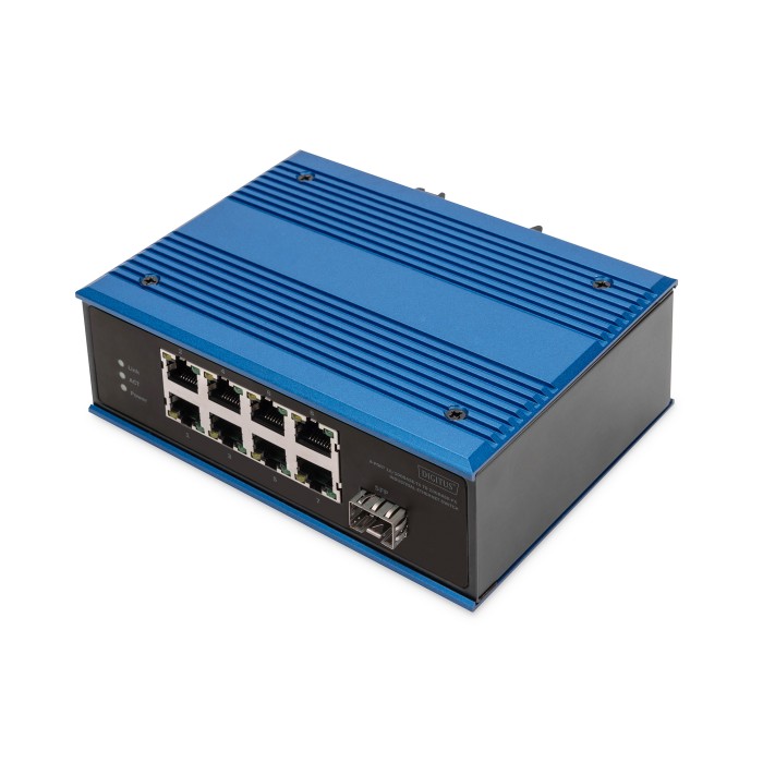 DIGITUS Switch di rete Fast Ethernet a 8 porte, industriale, non gestito, 1 Uplink SFP