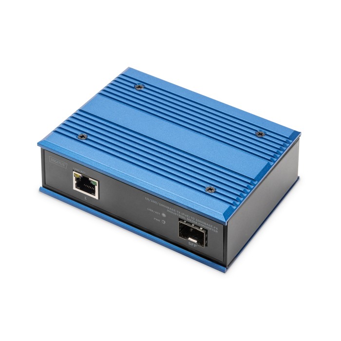 DIGITUS 10/100/1000Base-TX (PoE) a 1000Base-FX media converter industriale