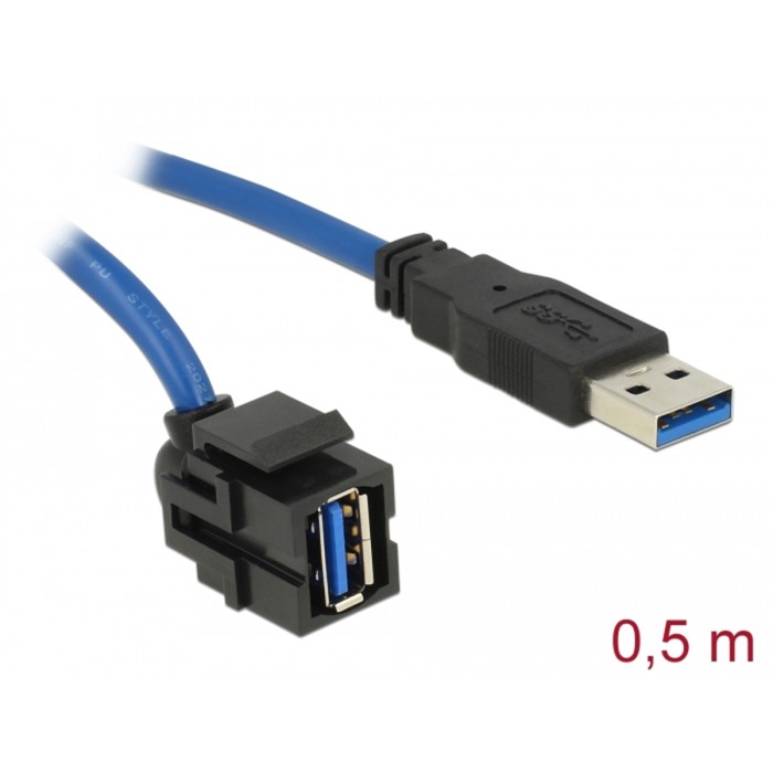 Delock Keystone Module USB 3.0 A female 250? > USB 3.0 A male with cable black