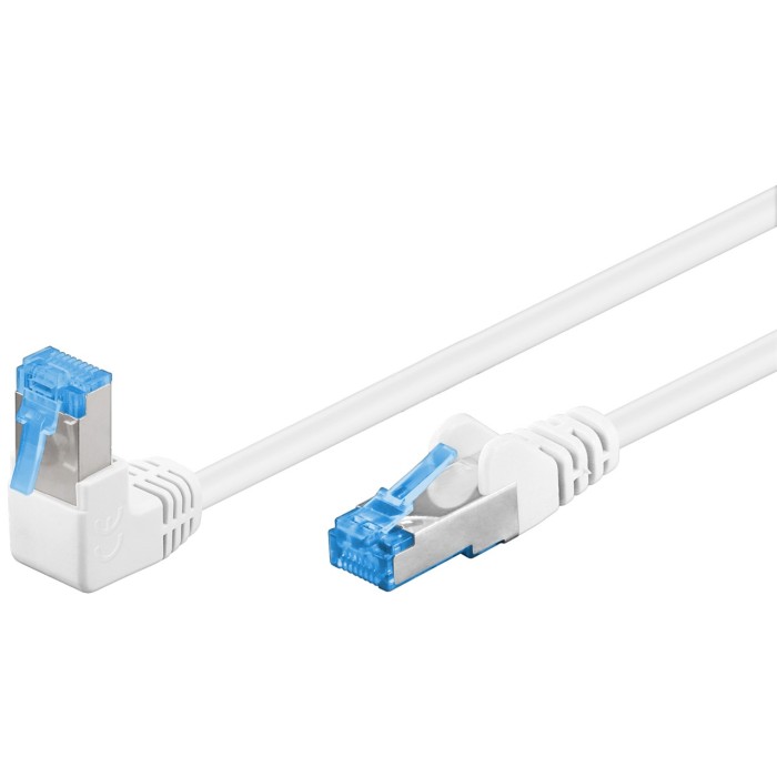 Cavo rete cat 6A con un connettore angolato 90? S/FTP (PiMF) bianco mt 3