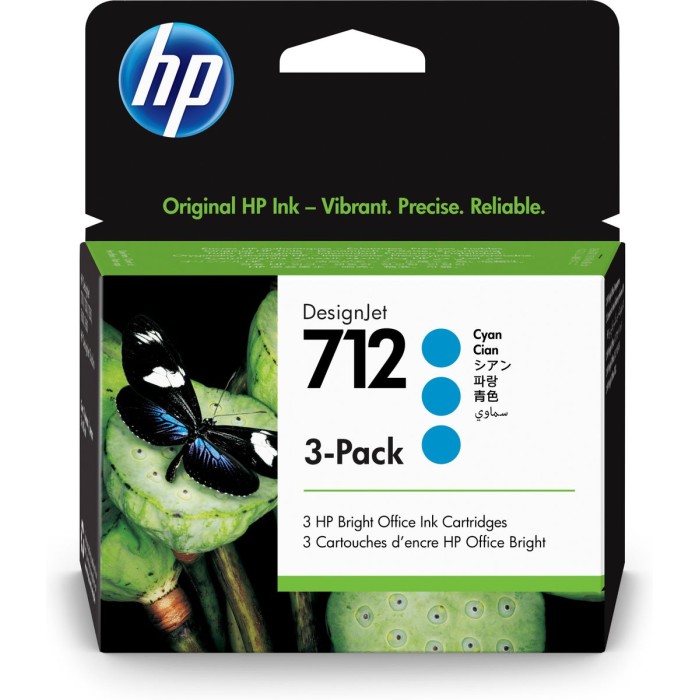 HP INC. 3ED77A HP 712 3-PACK 29-ML CYAN DESIGNJET INK CARTRIDGE