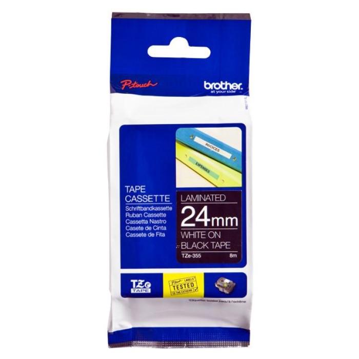 BROTHER TZE355 LAMINATO DA 24 MM  8 M  BIANCO NERO